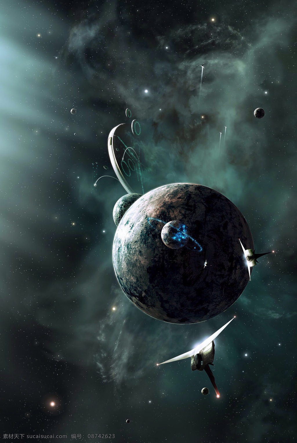 梦幻 创意 星球 飞船 唯美 星空 背景