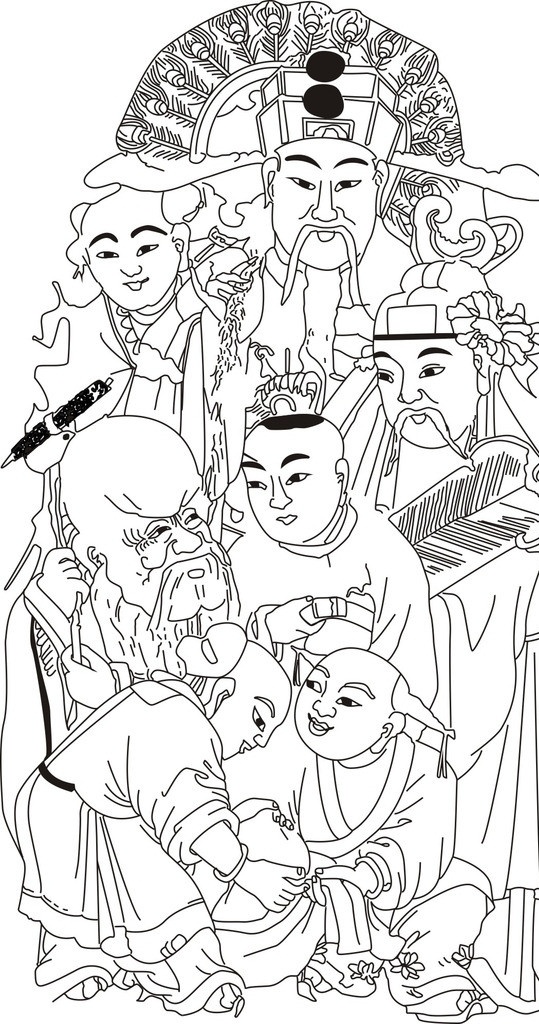 福禄寿喜 福星 禄星 寿星 喜星 吉祥 喜庆 子孙满堂 春节 节日素材 矢量