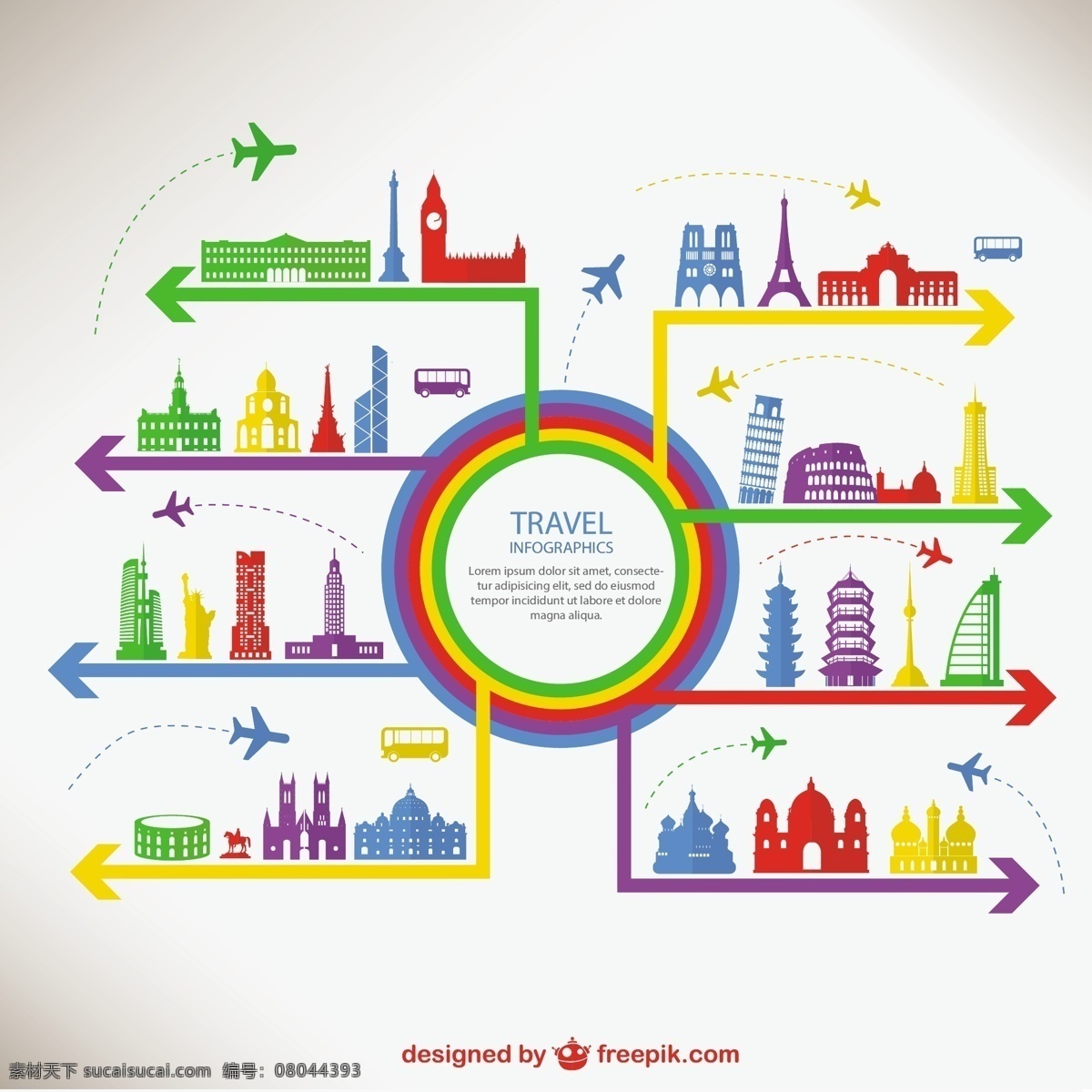 旅游信息图表 图表 旅行 图标 建筑 世界 模板 巴黎 环球 总线 平 布局 新架构 假期 丰富多彩 信息图表设计 白色