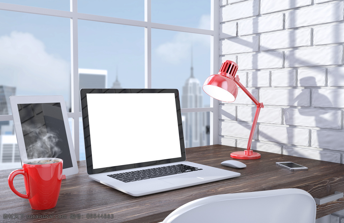 笔记本电脑 笔记本 电脑 办公室 室内 桌椅 窗户 水杯 笔筒 台灯 3d设计 其他模型