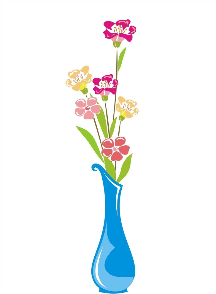 蓝花瓶 蓝色 花瓶 瓶子 插花 鲜花 漂亮 花朵 花 美丽的花 矢量素材 其他矢量 矢量