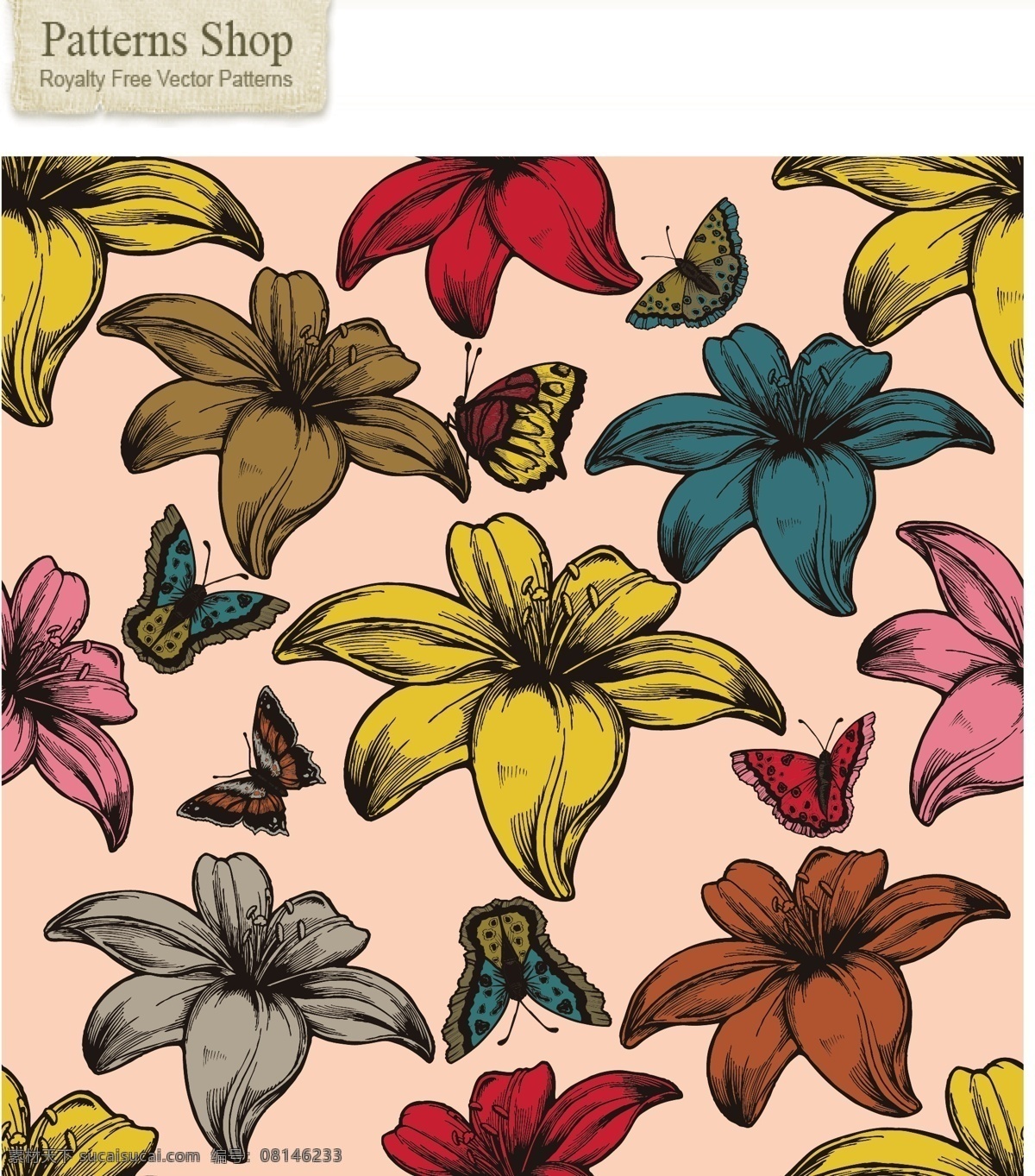 油画 百合 矢量 百合花 花卉 花朵 植物 鲜花 蝴蝶 装饰 卡片 插画 背景 海报 画册 矢量植物 生物世界 花草