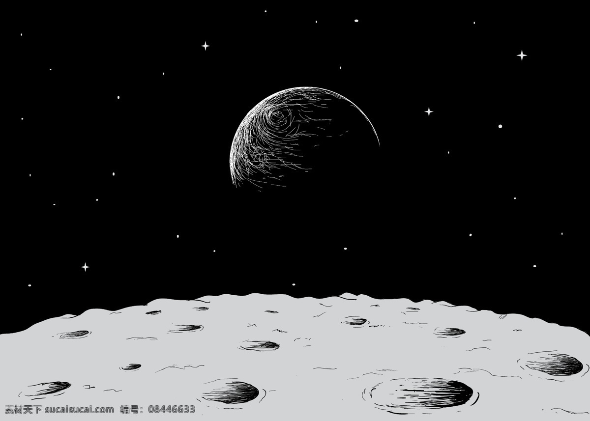 太空 宇航员 矢量 黑白插画 宇宙 卡通宇航员 月球 贴纸 动漫动画 动漫人物 大气外太空 星球 插画 插图 风景漫画