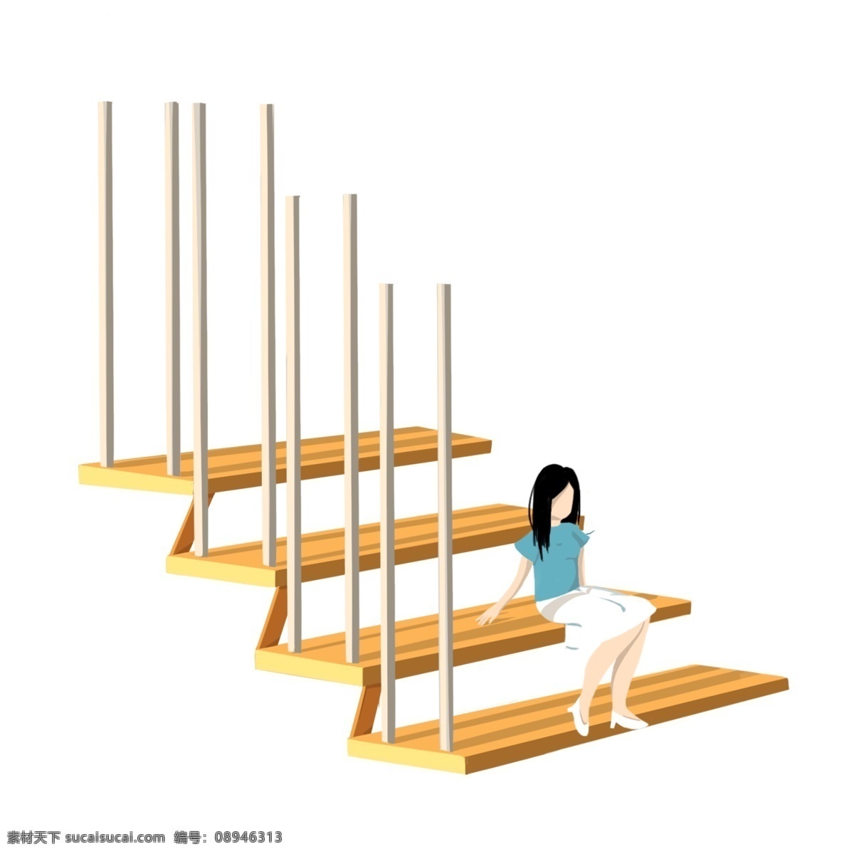 坐在楼梯女孩 楼梯 台阶 人物