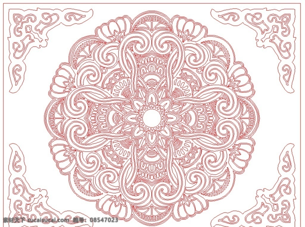 线条花 地雕 花 线条 洋花 角花 雕刻 平面 文化艺术 绘画书法