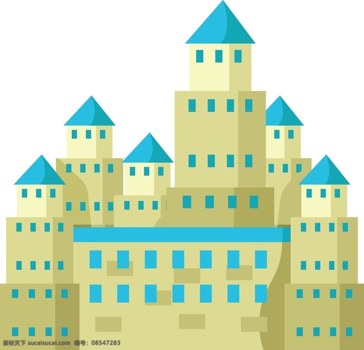 房屋建筑 城堡 插画 黄色城堡 古老的城堡 城堡建筑 古典城堡 城堡装饰插画 卡通插画