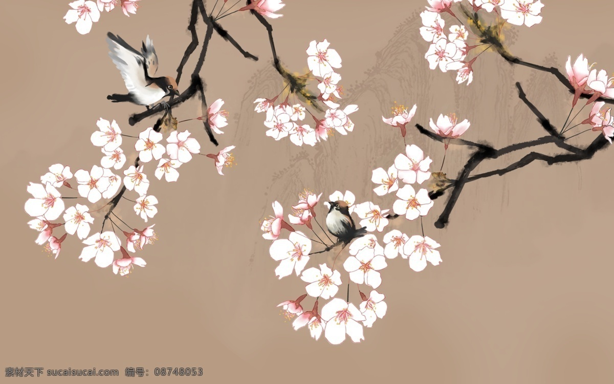工笔画 中式 水墨 山水 花鸟 玄关 屏风 电视背景 壁画