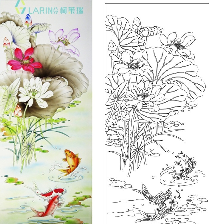 失量图 艺术玻璃 荷花鱼 荷花图 鱼 艺术玻璃图案 图案 刻绘 深雕 雕刻 木雕 画 美术 艺术 草 艺术玻璃矢量 矢量素材 其他矢量 矢量 传统文化 文化艺术