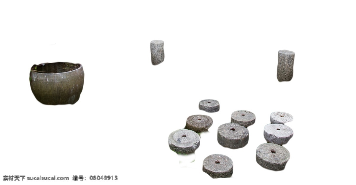 石磨 石凳 水缸 多种 传统 遗留 石头制作 方便 简单好用 圆形 人磨 动物拉 传统文化 古代发明