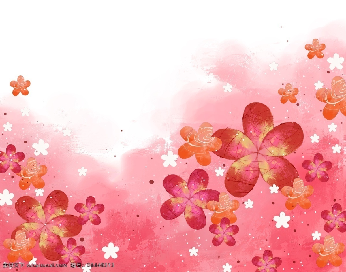 淡彩画 粉色 手绘 淡彩 花 可爱 背景 壁纸 高清 艺术 画 电视 玄关 玻璃 三维家居壁画 分层