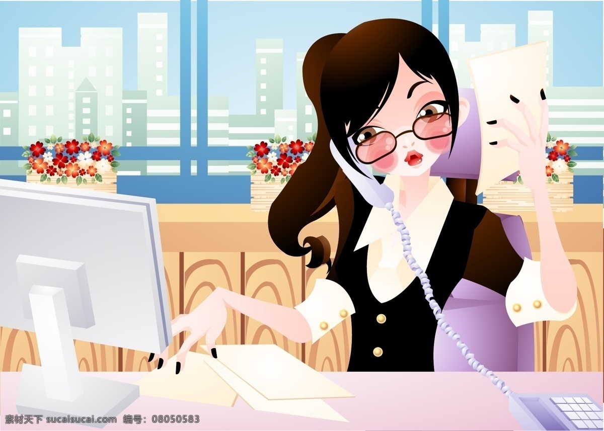 商务 女性 插画 图 办公 卡通插画 美女 矢量图 其他矢量图