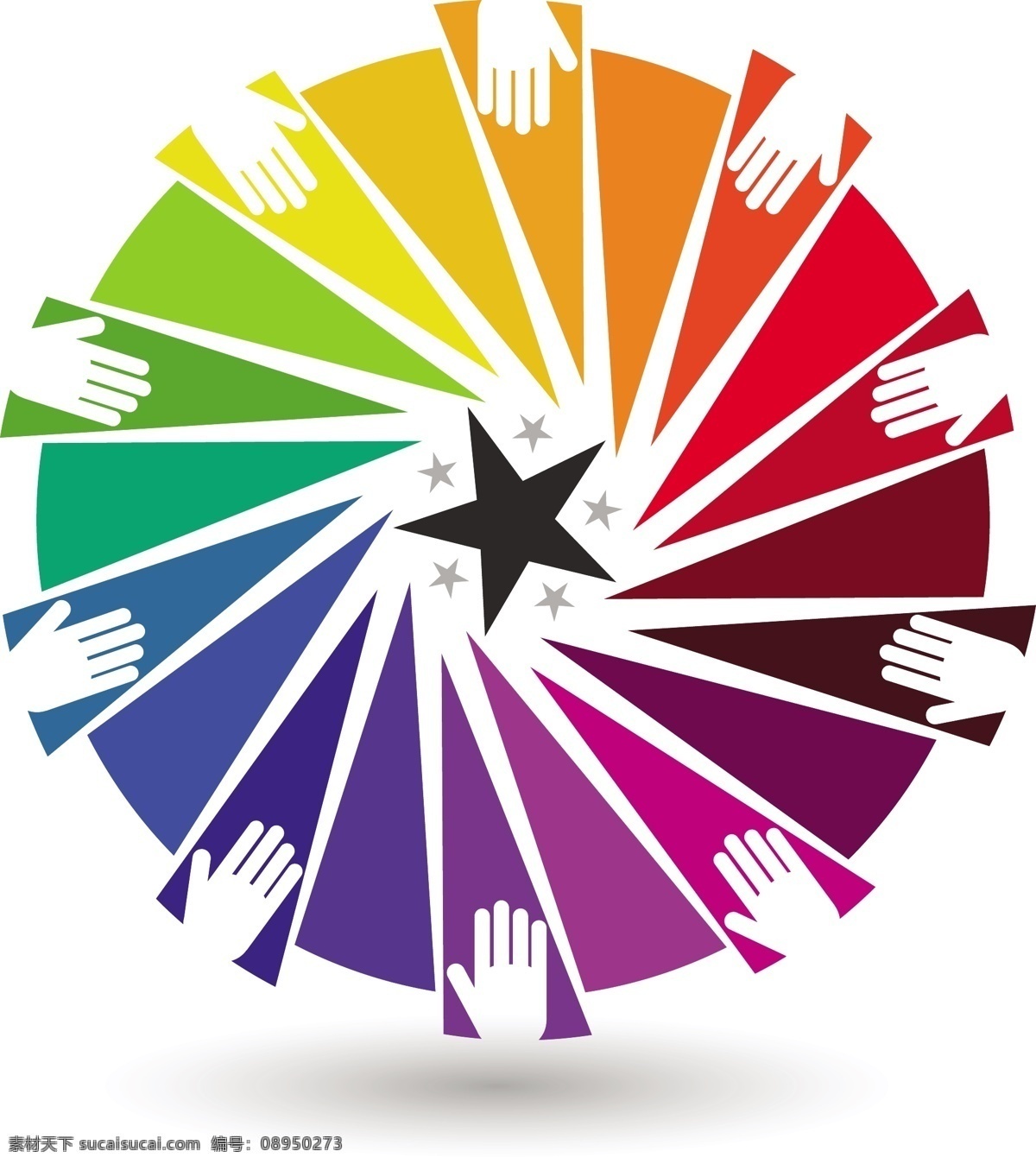 手掌 五角星 logo 图 矢量 曲线 线条 彩色 色块 图标 标志 色条 背景 模板 白色