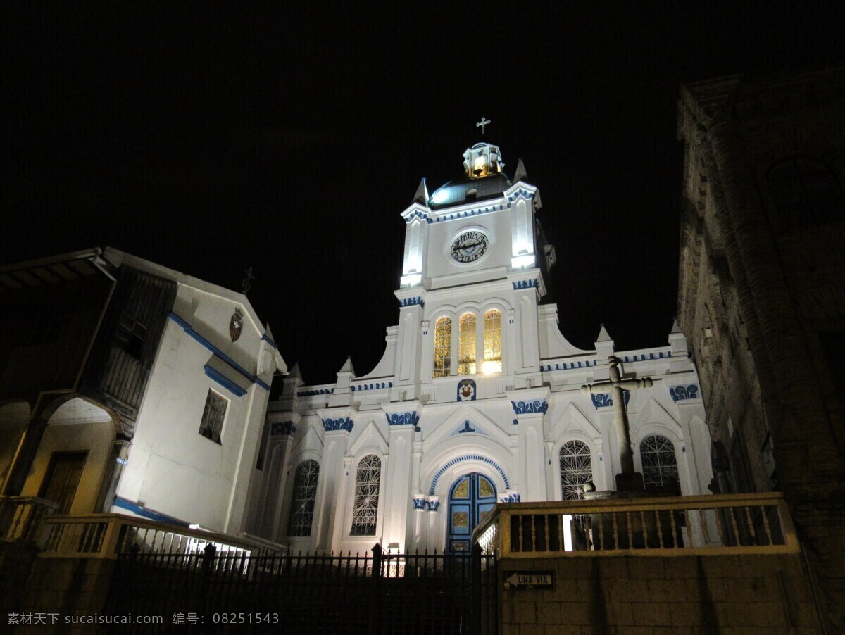 教堂 盆地 厄瓜多尔 夜 路灯 黑色