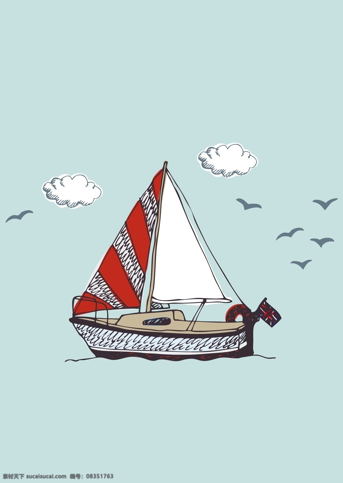 白云 船帆 海鸥 海洋 卡通插画 卡通画 轮船 其他矢量 旗帜 轮船矢量素材 轮船模板下载 时尚插画 矢量 矢量素材 矢量图 其他矢量图