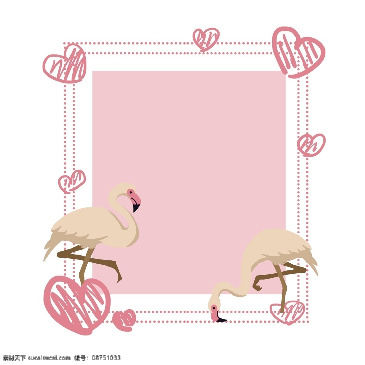 粉红色 动物 边框 手绘的 卡通的 手绘火烈鸟