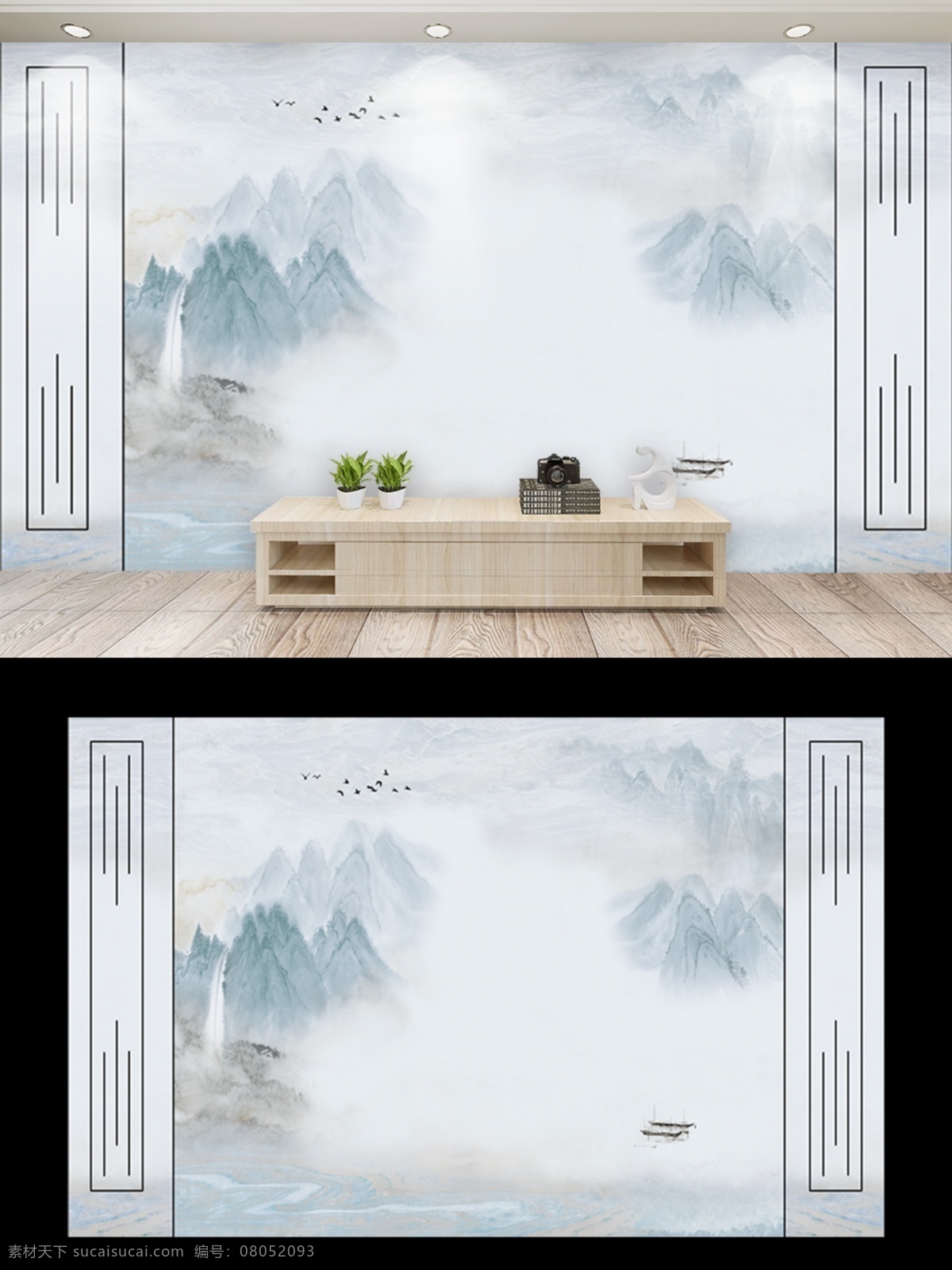 新中式意境山水背景墙素材图片下载-素材编号08052093-素材天下图库