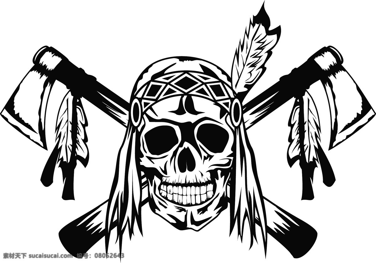 斧头 骷髅 徽标 矢量骷髅图案 头骨 印第安人 矢量徽标 时尚潮流图案 其他艺术 文化艺术 矢量素材 白色