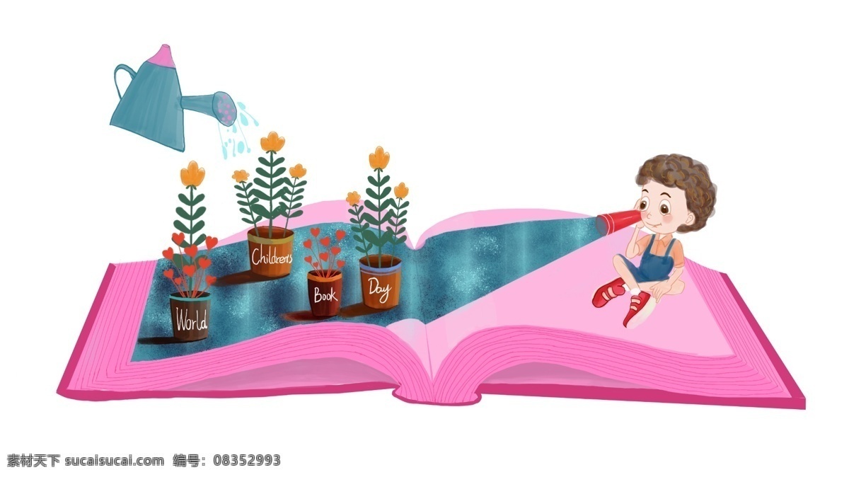 世界 儿童 图书 日 书籍 ins风格 图书日 海报 卡通 星空 畅想 图案 书本 教育 节日 学习 知识 粉色书籍
