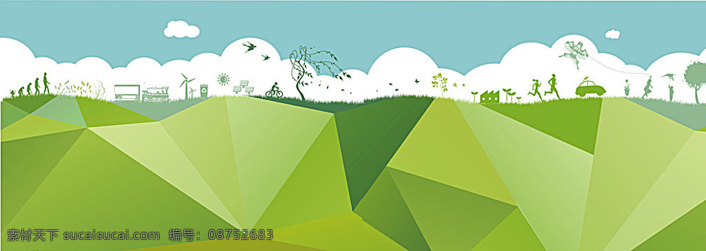 春夏秋冬 四 矢量 环保 生态 展板 海报 几何 三角形 环保生态 生活 绿色背景 绿色炫彩 春季 春