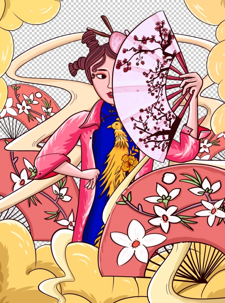 国潮文化 国潮 文化 古风 手绘 人物 古装 扇子
