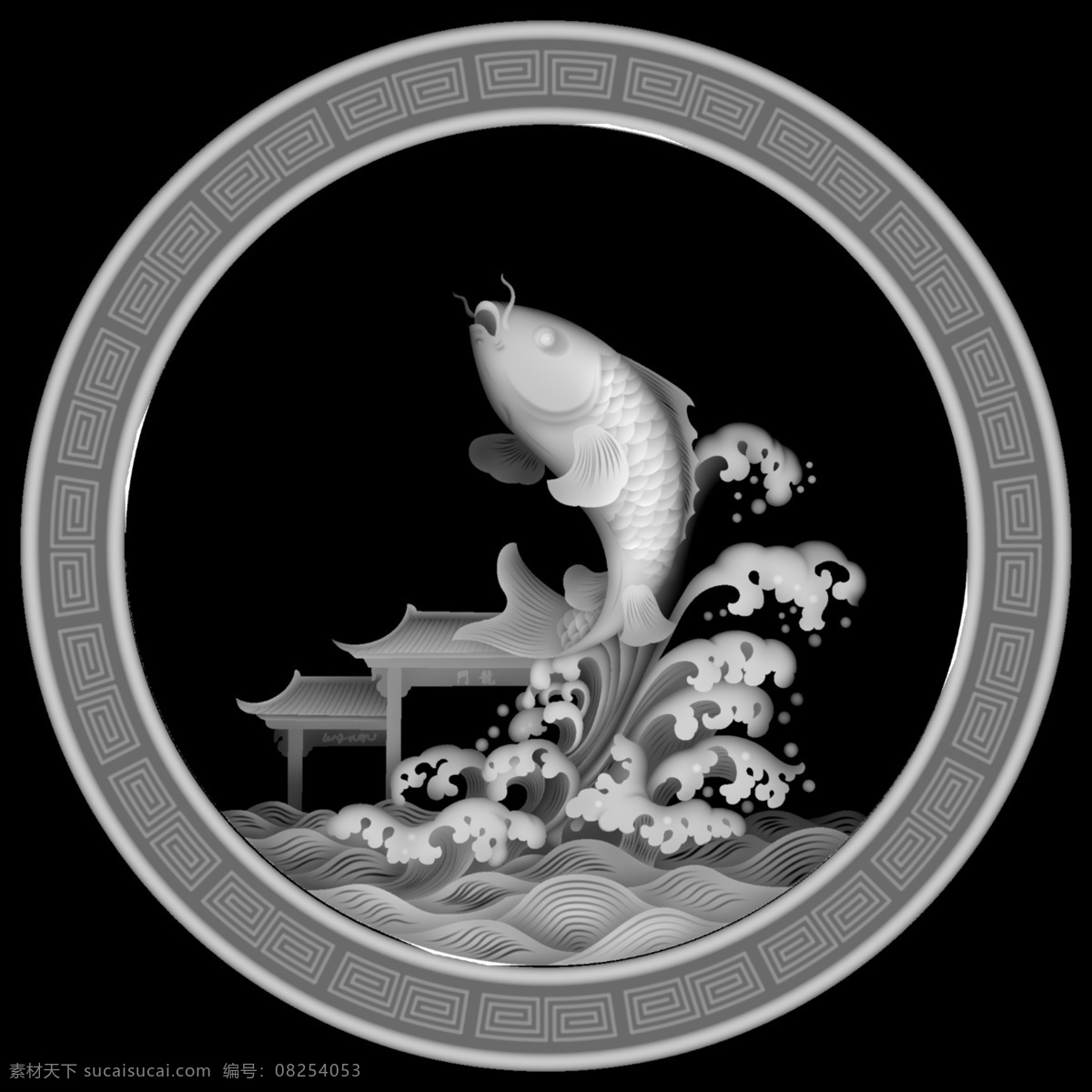 鱼灰度 鱼跃龙门灰度 边框灰度 动物灰度 鱼图片 水灰度 鱼 灰度 文化艺术 传统文化 bmp