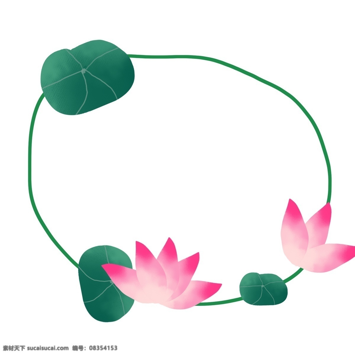 荷花 边框 手绘 彩色 荷花边框 卡通 免抠 透明底 无背景 原创 平面设计 装饰设计 插画 装饰 小清新 通用