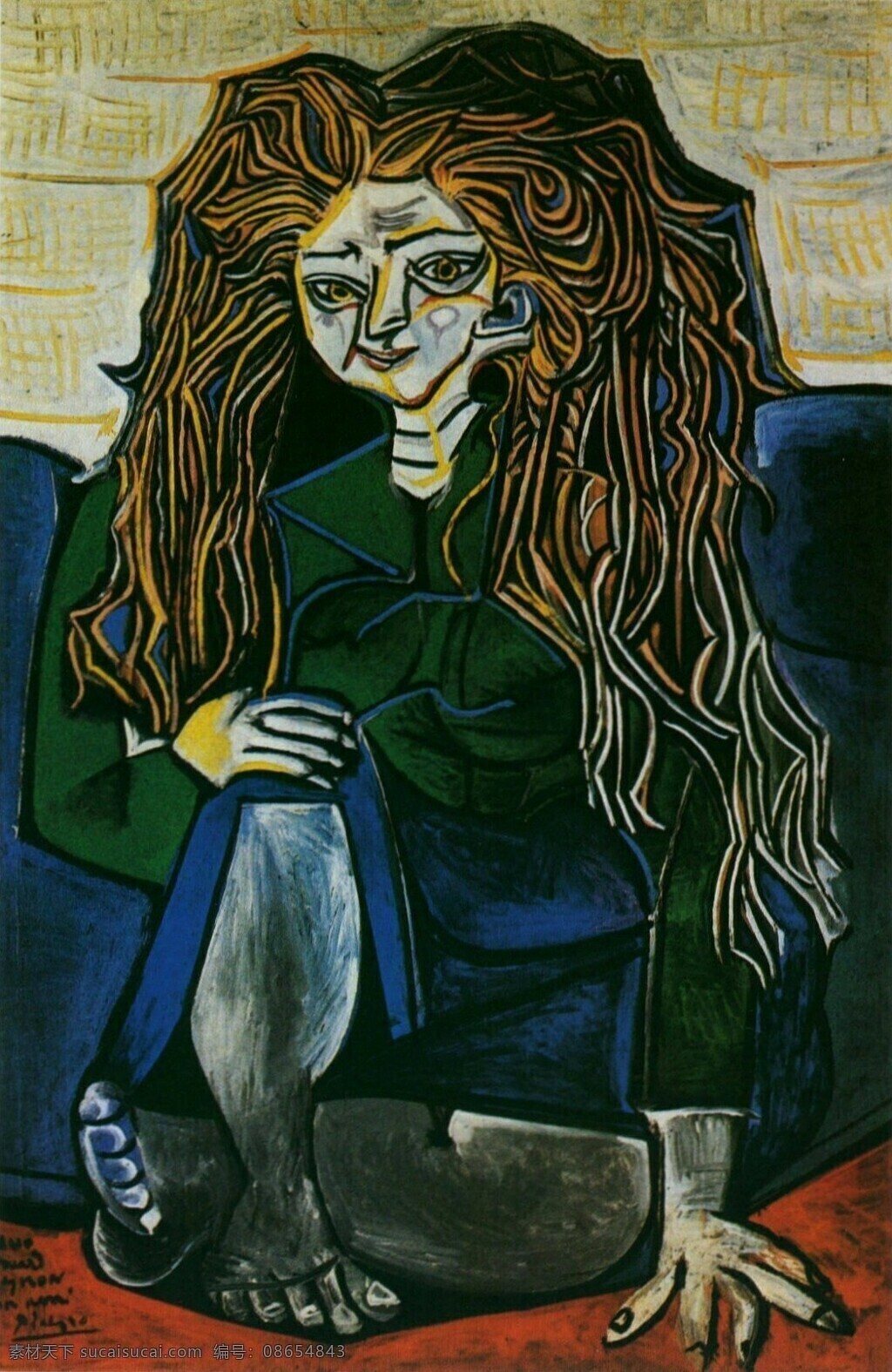 vert 西班牙 画家 巴勃罗 毕加索 抽象 油画 人物 人体 装饰画 fond sur parmelin h淇靛e madame de portrait 1951 装饰素材