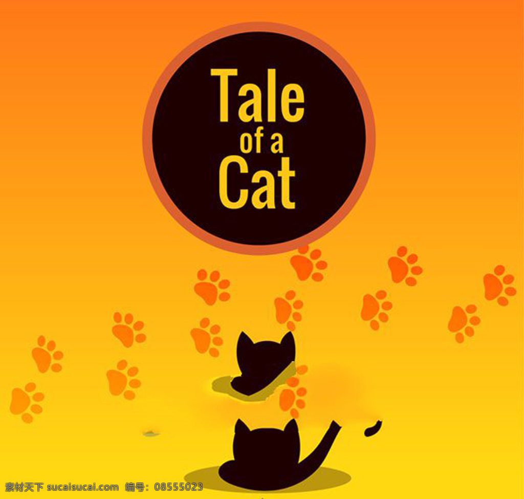 可爱 黑色 猫咪 矢量 彩色 橙色