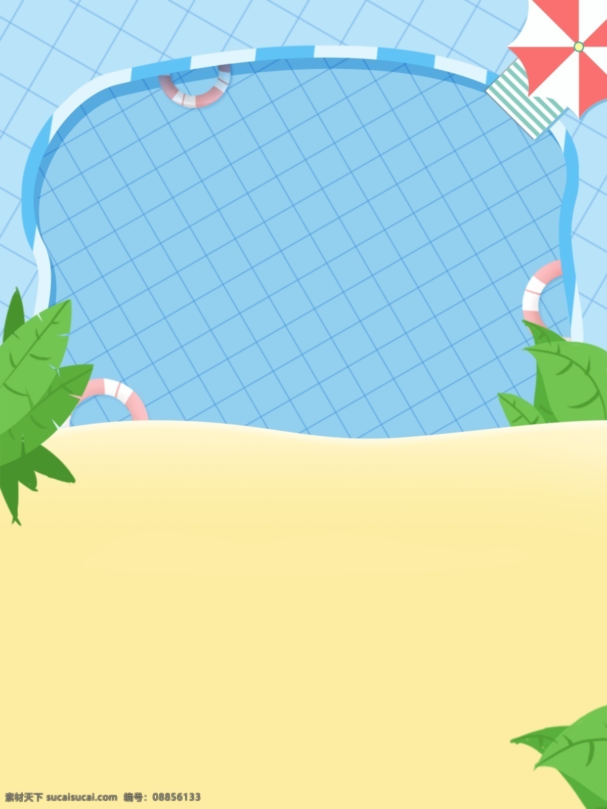 手绘 夏季 旅游 海边 背景 蓝天背景 渡假背景 沙滩背景 海边背景 手绘背景 广告背景
