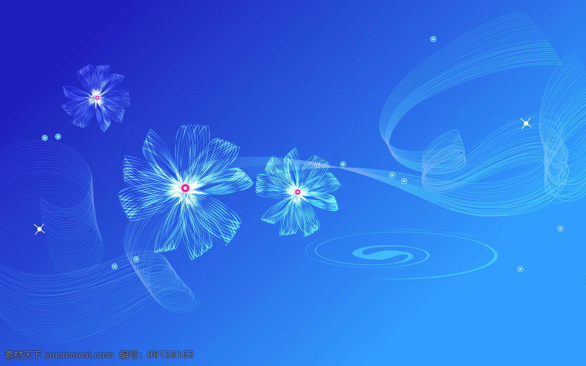 蓝色绚丽背景 炫蓝背景 天蓝背景 飘渺的背景 绚丽的花朵 美丽的线条 绚丽的线条 漂亮的壁纸 底纹边框 背景底纹