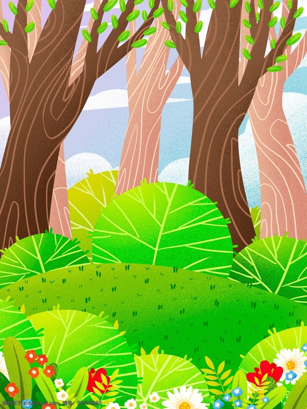 手绘 春季 树林 草丛 背景 春天背景 花园 背景图 创意 立春 广告背景 背景展板 特邀背景 背景展板图