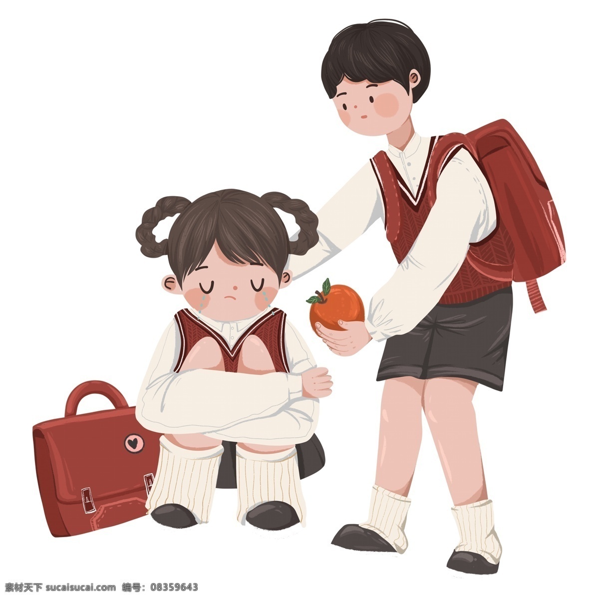 手绘 卡通 上学 同学 插画 元素 手绘卡通 插画元素 唯美 png元素 上学的同学们