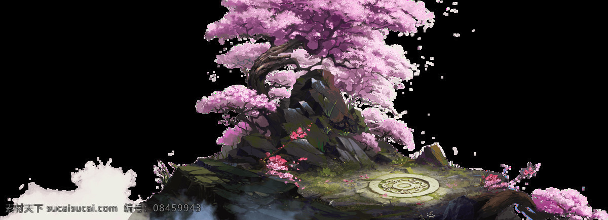 卡通 粉色 树木 山头 元素 山顶 动漫 png元素 透明素材 免抠元素