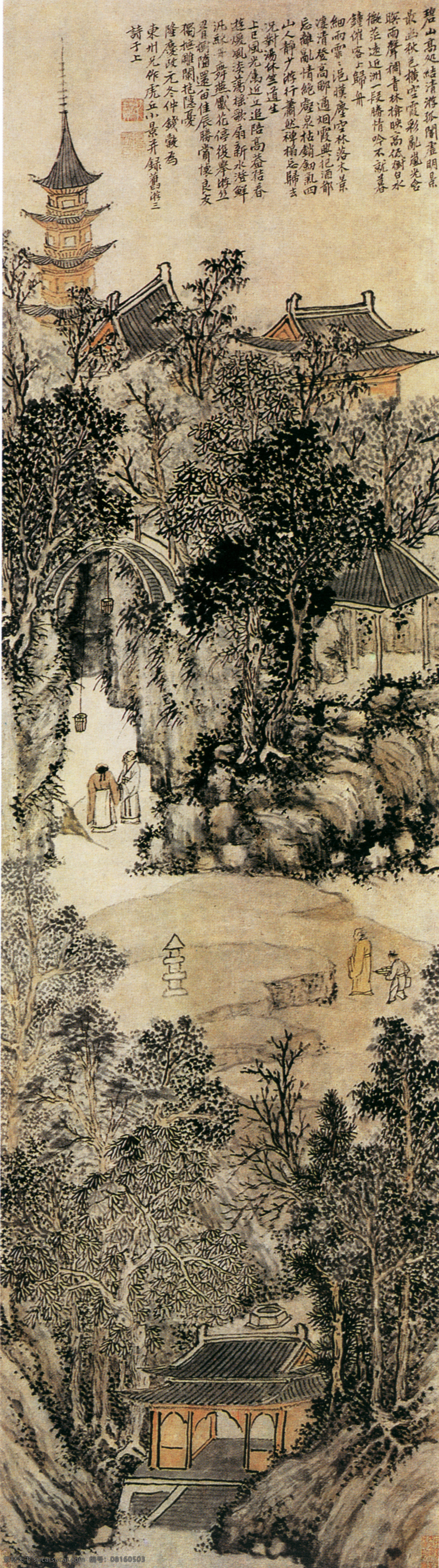 山水 名画 书画 虎丘 前山 图 古画 山水画 山水名画书画 书画真迹 中国水墨画 虎丘前山图 名家钱毂 文化艺术