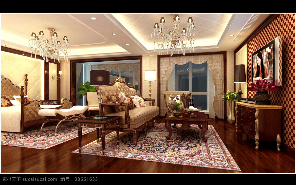 古韵 客厅 效果图 中国风 家居装饰素材 室内设计