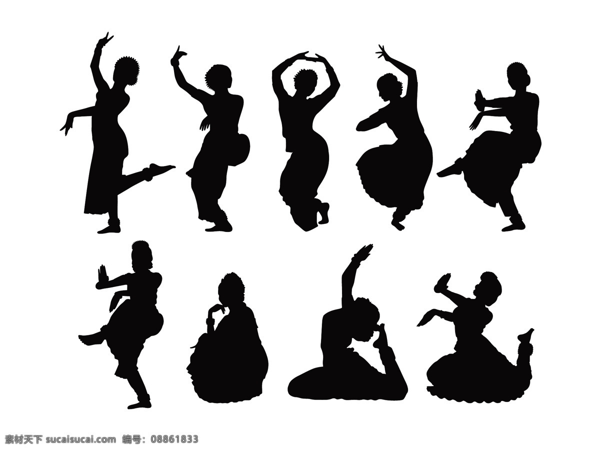 人物剪影 印度舞 印度美女 舞蹈 少女 女性剪影 印度服饰 文化艺术 跳舞 人物矢量素材 妇女女性 矢量人物 矢量
