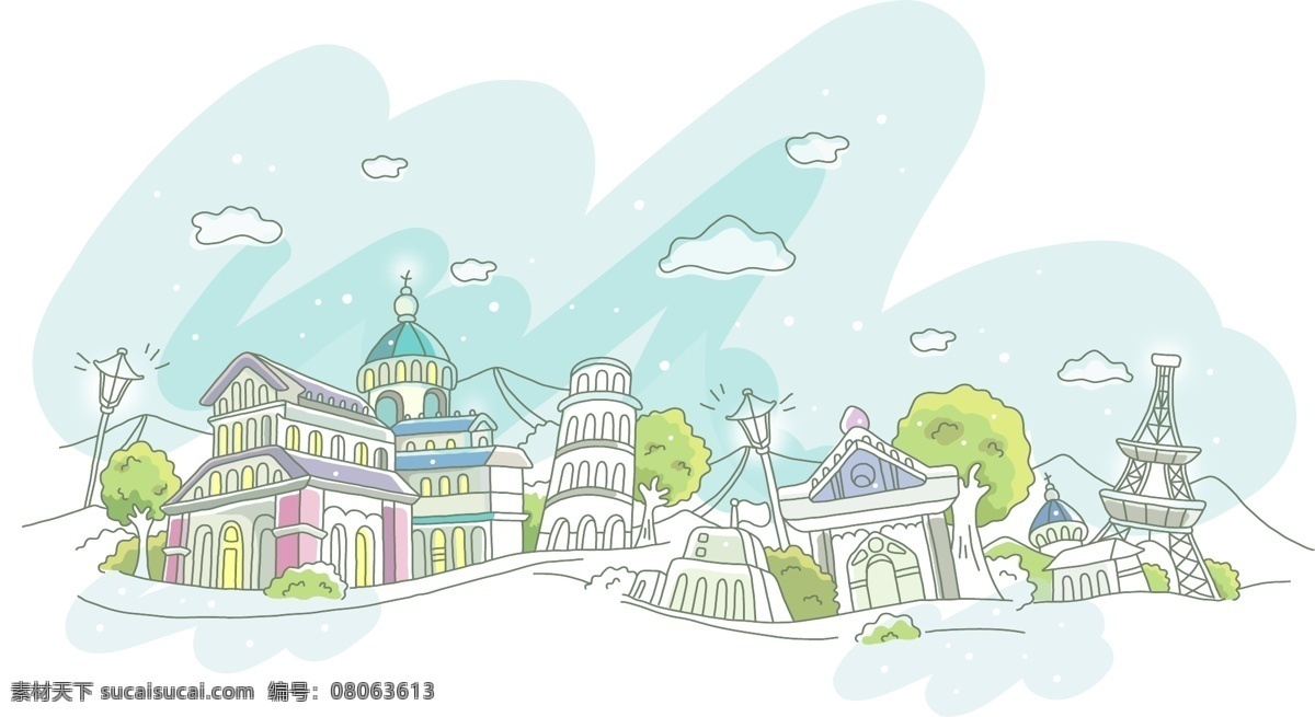 矢量 韩国 建筑 场景 白色