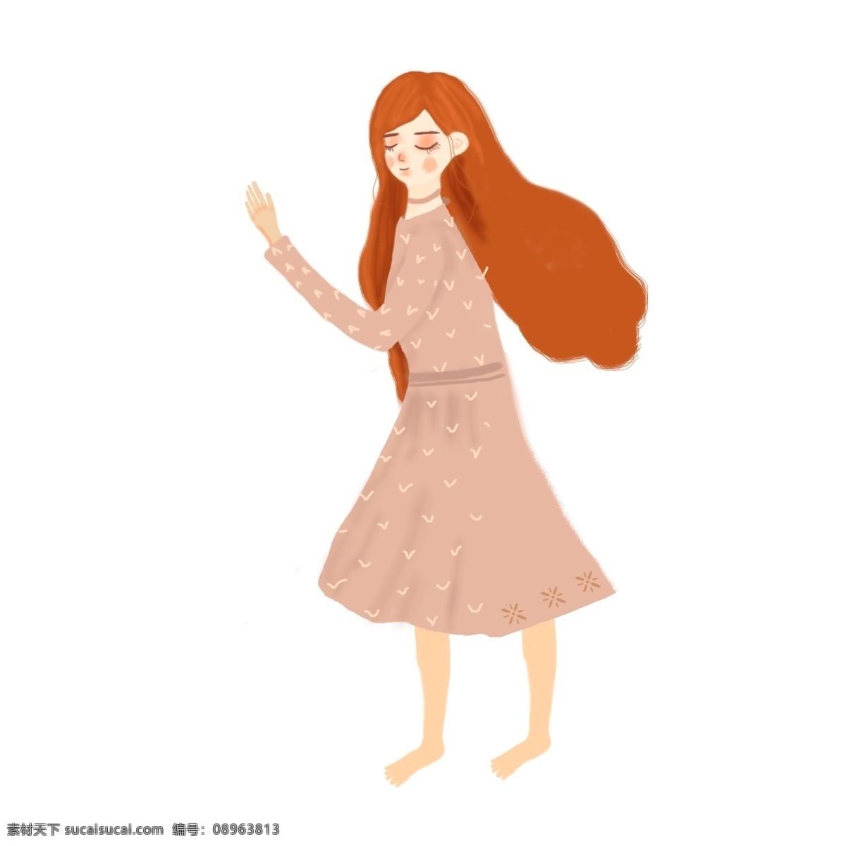 卡通 闭 着眼 睛 女孩 人物 小清新 女生 插画 闭眼