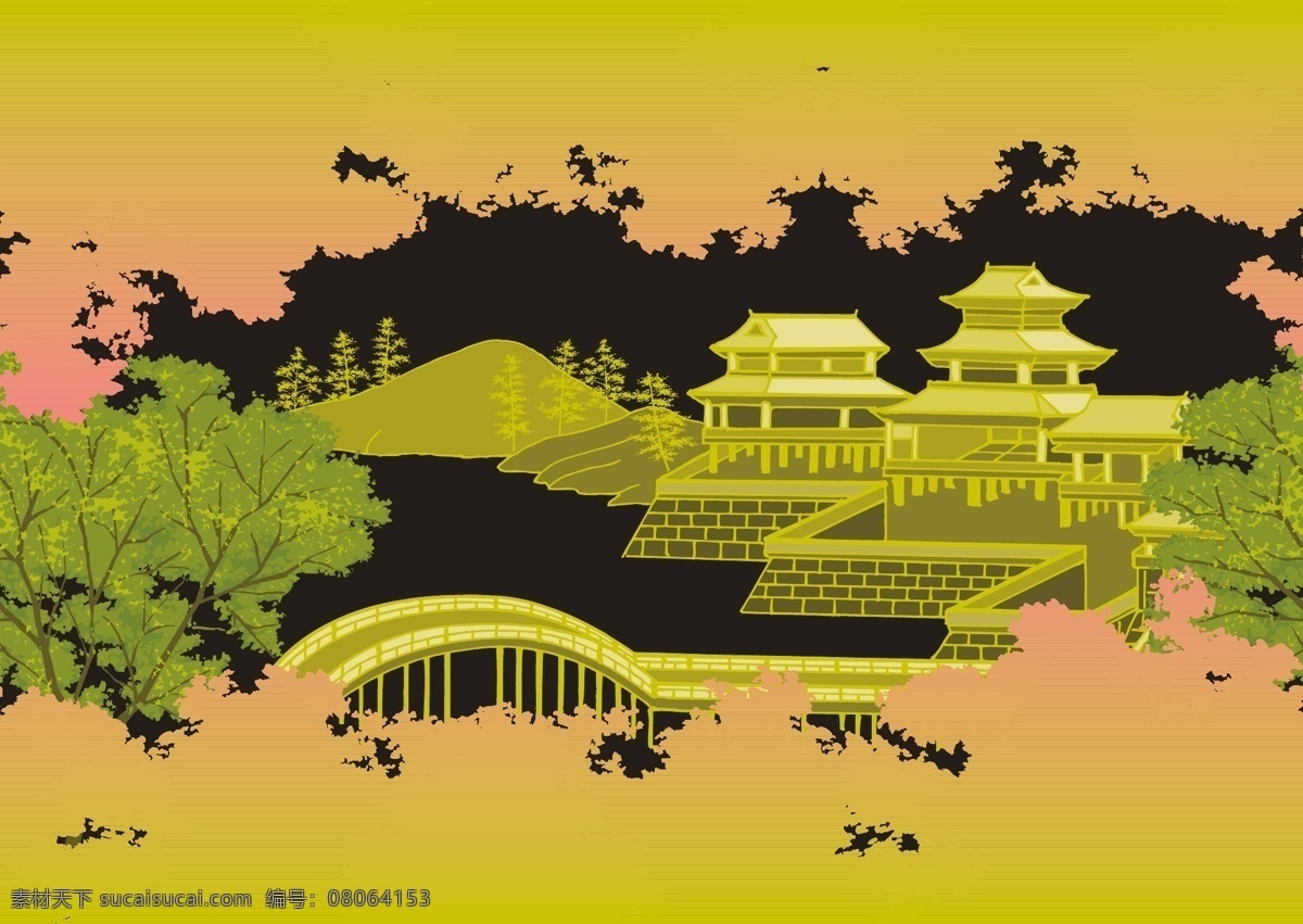 水墨 山水画 矢量 山水 画 矢量素材 设计素材 背景素材