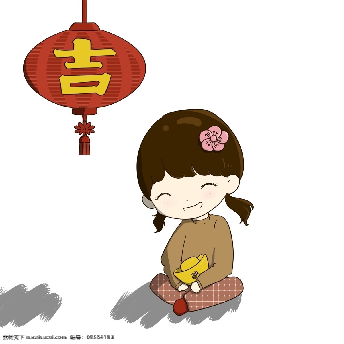 新年 原创 q 版 手绘 可爱 女孩 喜庆 人物 卡通 插画 除夕 新年快乐 q版 萌 妹妹 活泼