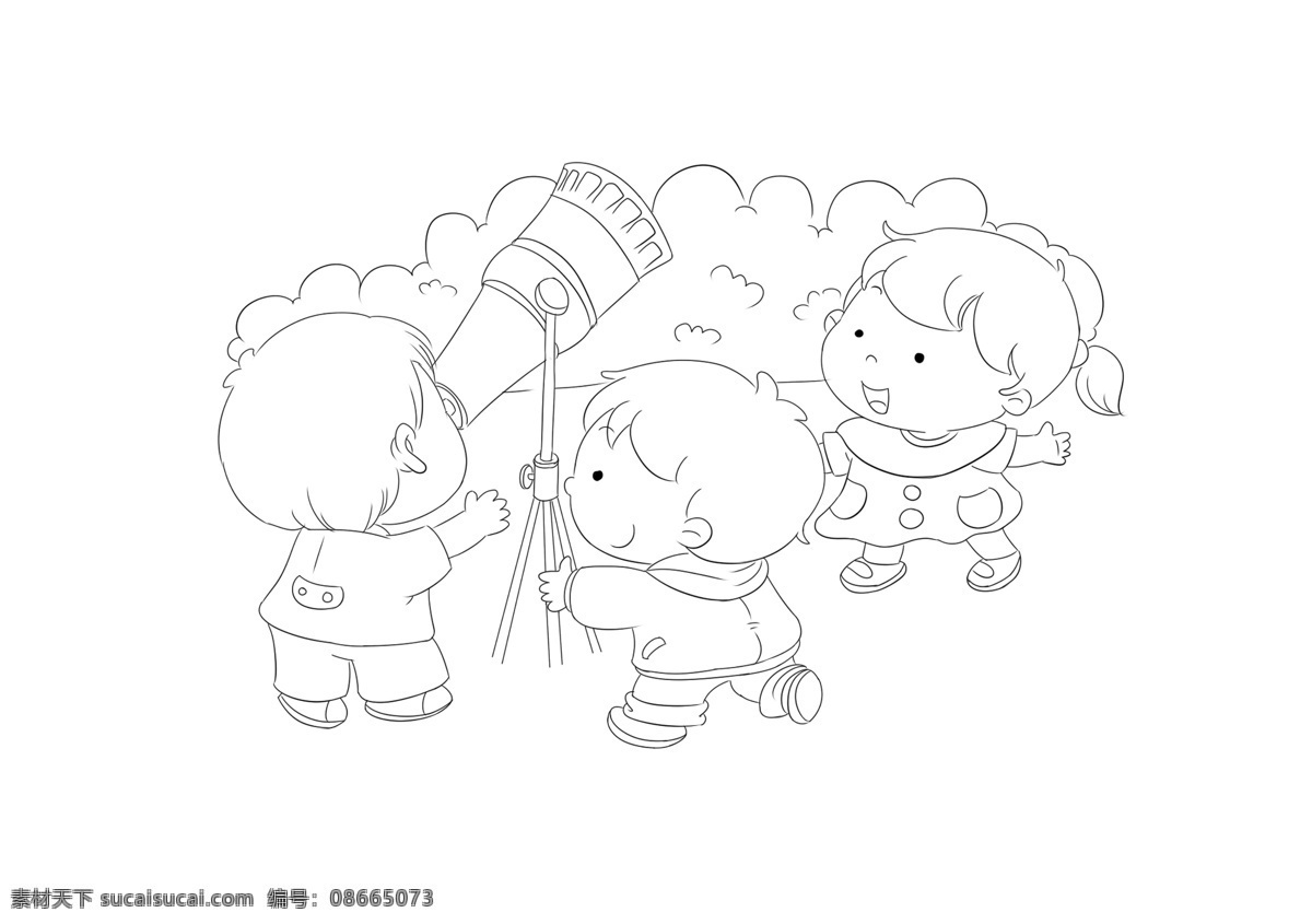天文望远镜 卡通 卡通画 儿童插画 线稿 动画 白色