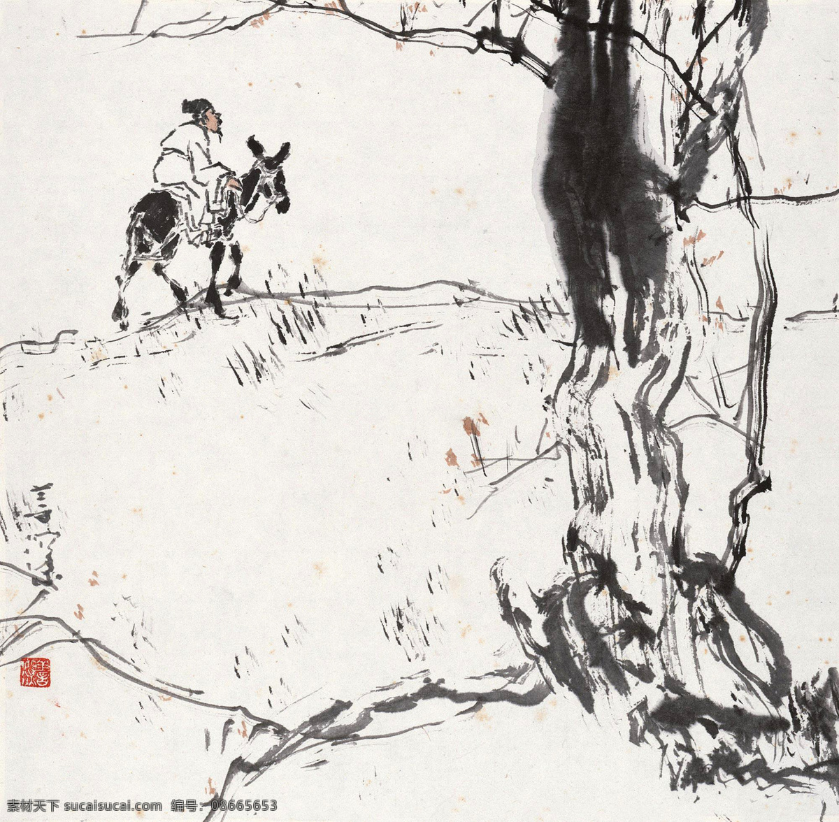 骑驴觅句图 国画 杨善深 骑驴 觅句 作诗 绘画书法 文化艺术