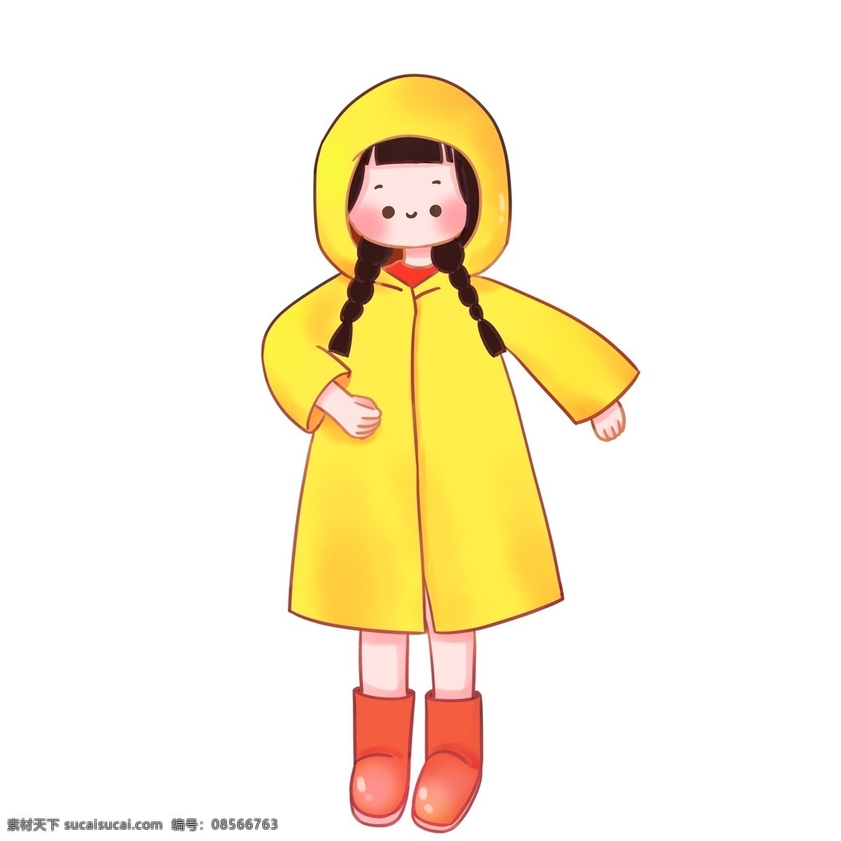 小 清新 可爱 穿着 雨衣 女孩 小清新 手绘 人物 雨鞋