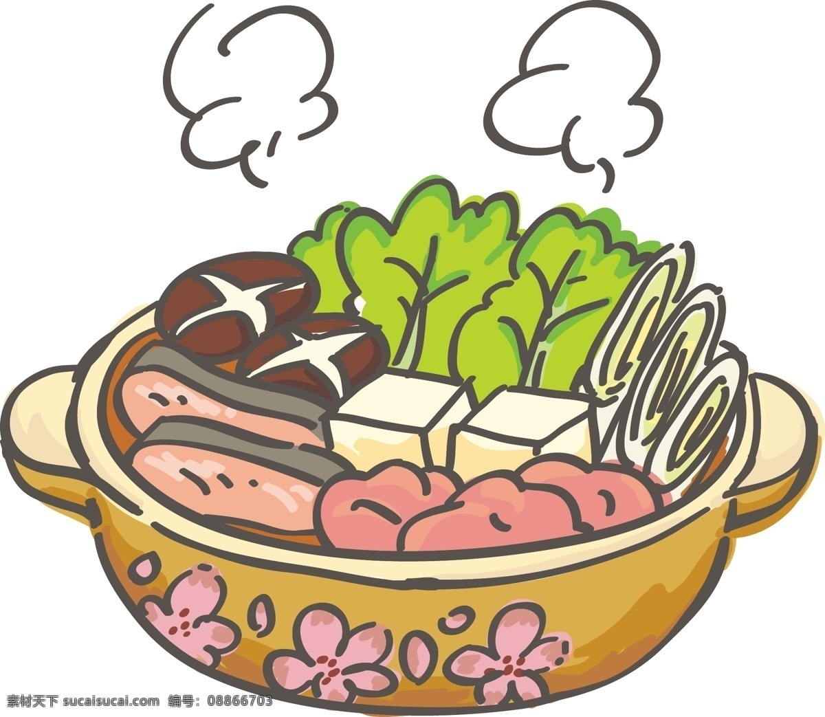 手绘卡通火锅 火锅 hotpot 手绘 卡通 可爱 漫画 美食 饮食 食物 石锅 动漫动画
