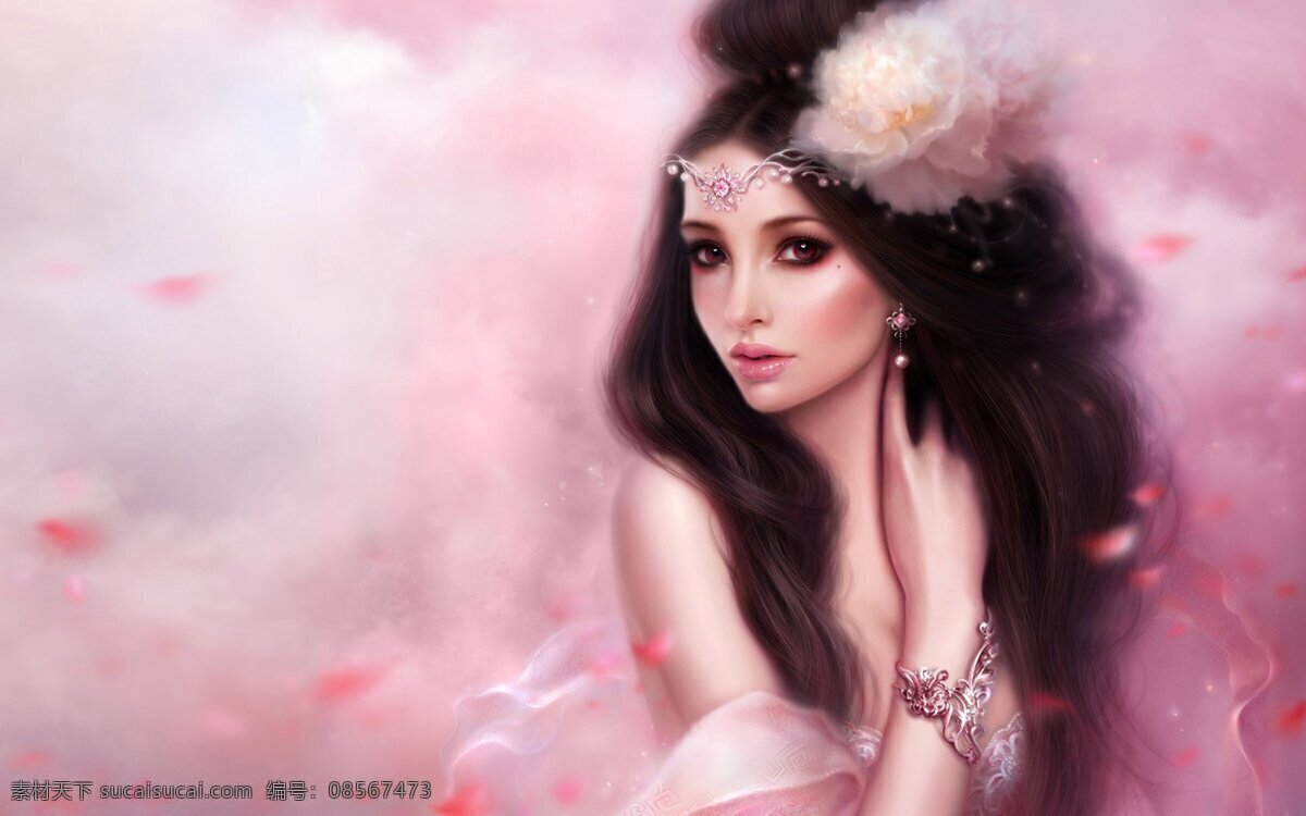 壁纸 插画 动漫动画 动漫人物 高清壁纸 红花 花瓣 幻想 手绘 美女 设计素材 模板下载 手绘美女 唯美 数字绘画 艺术 绘画 板绘美女 美女壁纸 插画集