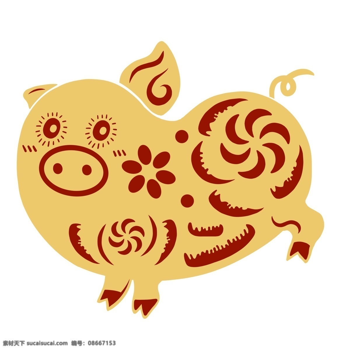 中国 风 剪纸 猪 贺 新春 中国风 卡通 简约 卡通小猪 猪年 新年 小猪窗花