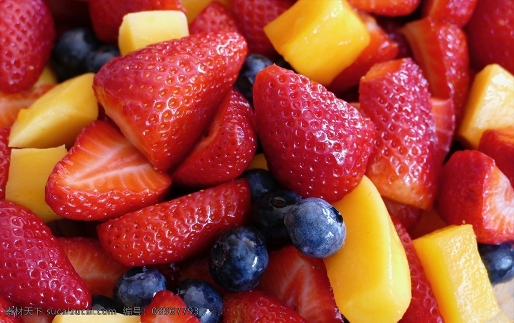 水果盘 水果烩 草莓 草莓丁 蓝莓 葡萄 芒果 芒果丁 水果 生物世界