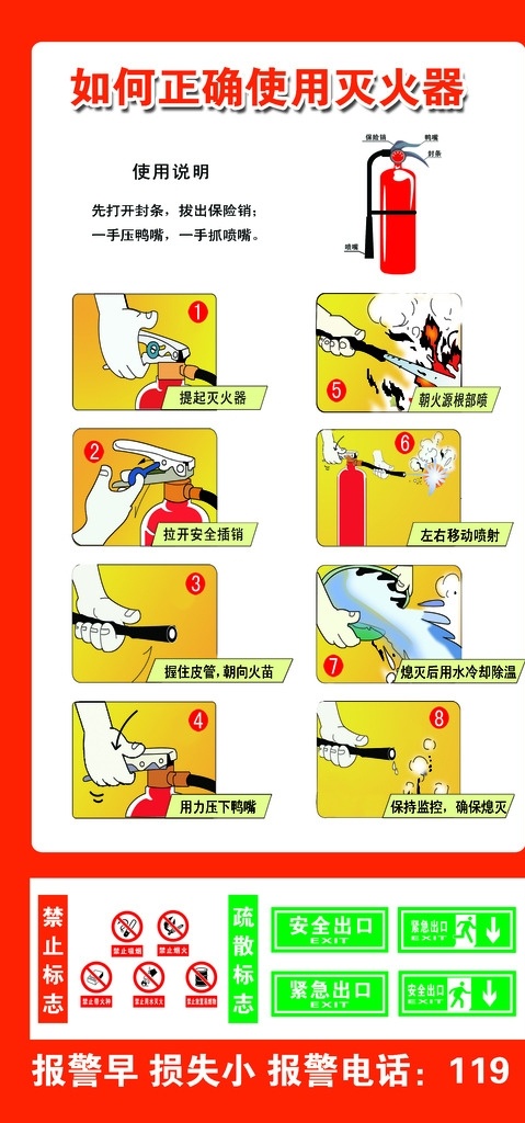 如何 正确 使用 灭火器 正确用灭火器 消防栓 正确灭火 灭火步骤 灭火 标志图标 公共标识标志