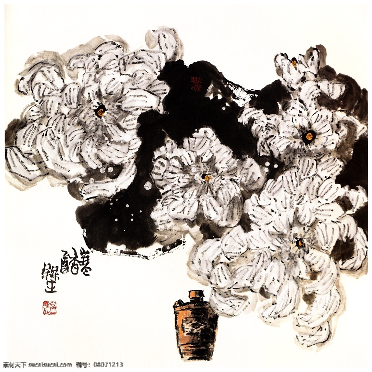 荷花 国画荷花 水墨荷花 素描荷花 花瓣 醉蟹 酒瓶 水彩画 墙壁挂画 室内挂画 无框画 国画集 绘画书法 文化艺术
