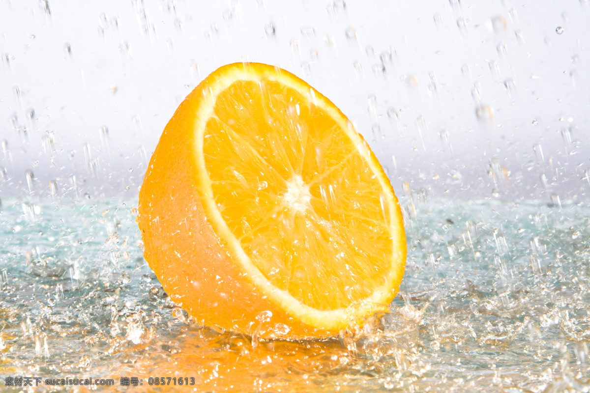 水中 橙子 高清 水珠 水 切开 背景图片